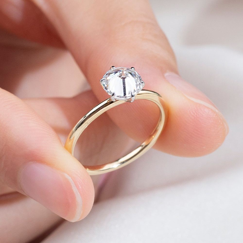 Eco-1858: Golden Solitude – Lab-Grown Round Diamond Solitaire Ring in 18K Yellow Gold