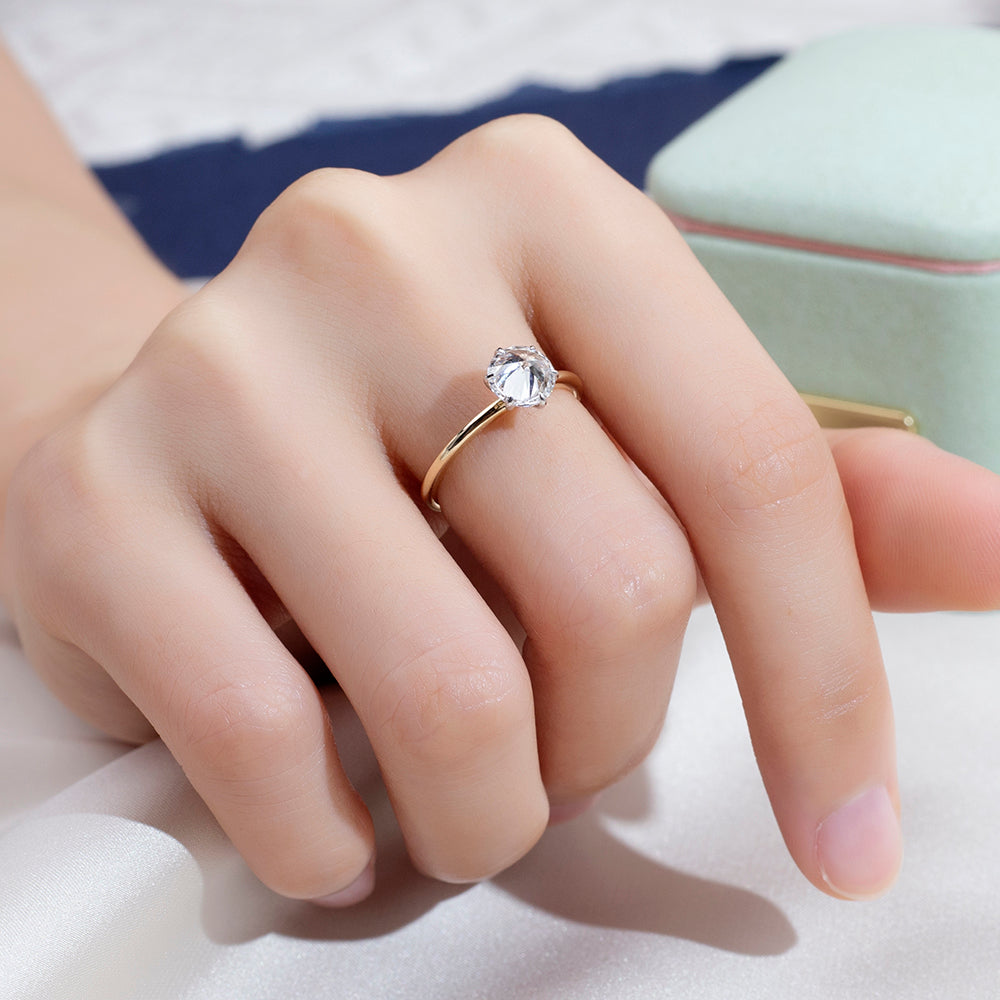 Eco-1858: Golden Solitude – Lab-Grown Round Diamond Solitaire Ring in 18K Yellow Gold