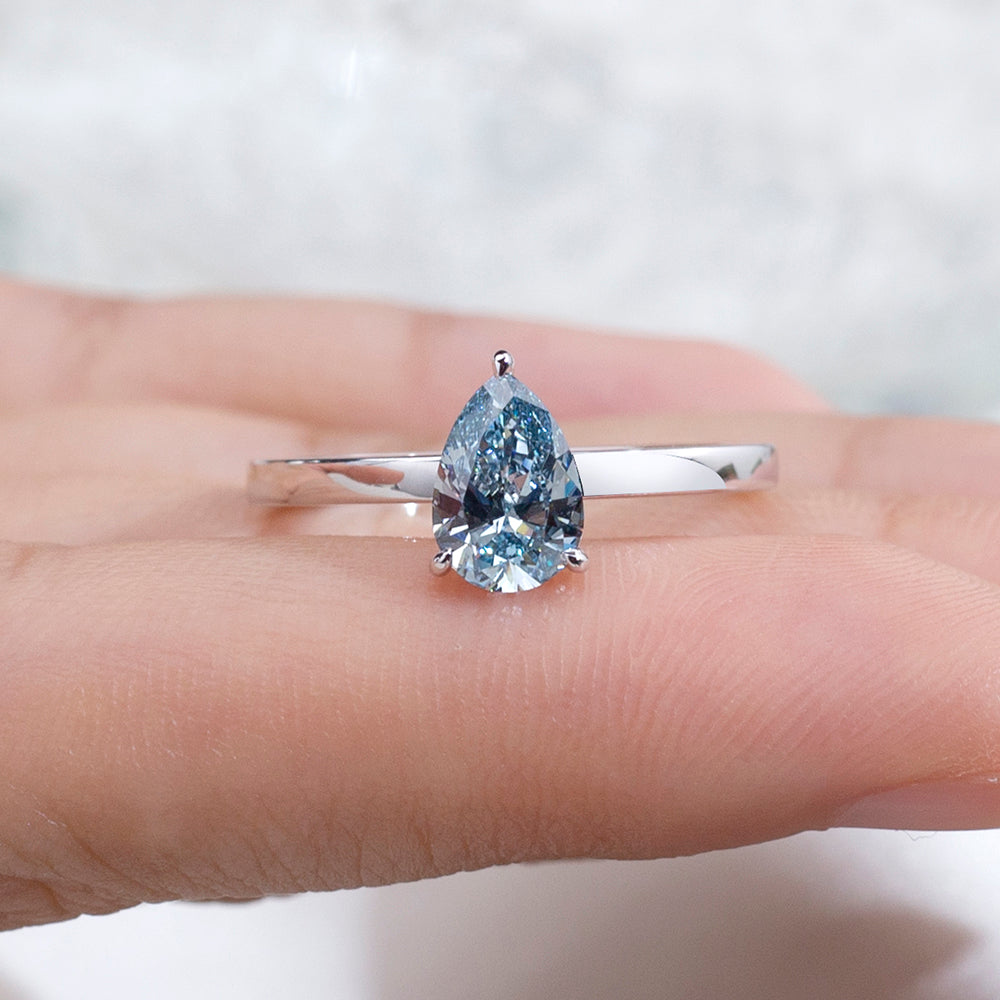 Eco-1861: Ocean Ember – Lab-Grown Blue Diamond Solitaire Ring in 18K White Gold
