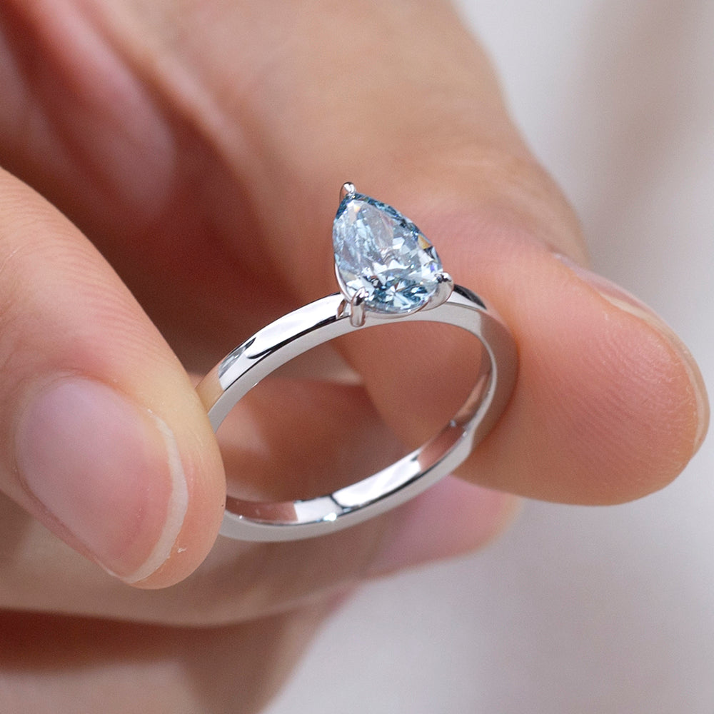 Eco-1861: Ocean Ember – Lab-Grown Blue Diamond Solitaire Ring in 18K White Gold