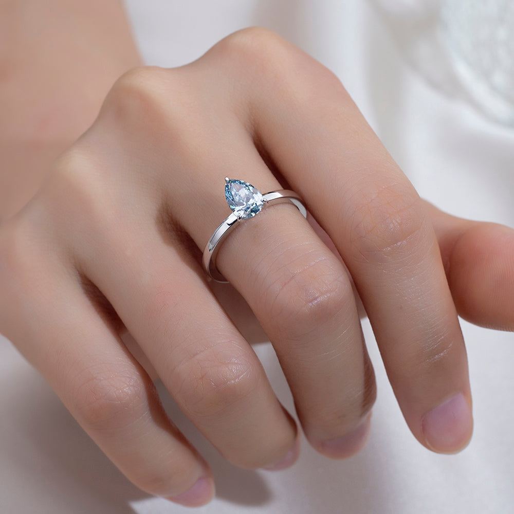 Eco-1861: Ocean Ember – Lab-Grown Blue Diamond Solitaire Ring in 18K White Gold