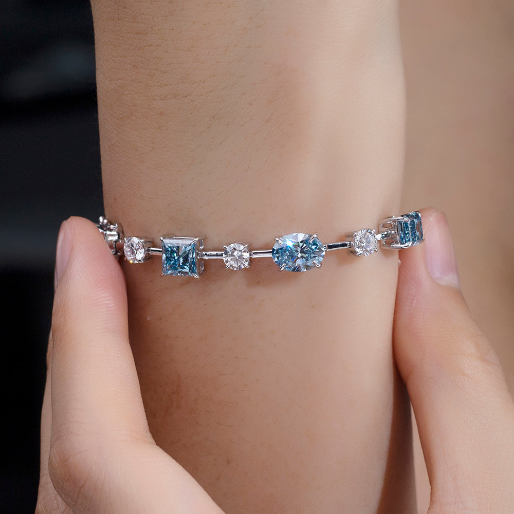Ecob-636: Ocean Prism – Lab-Grown Sapphire & Diamond Bracelet in 18K White Gold