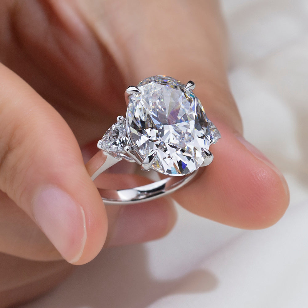 Eco-1874: Celestial Crown – Lab-Grown Oval Diamond Trilogy Ring in 18K White Gold