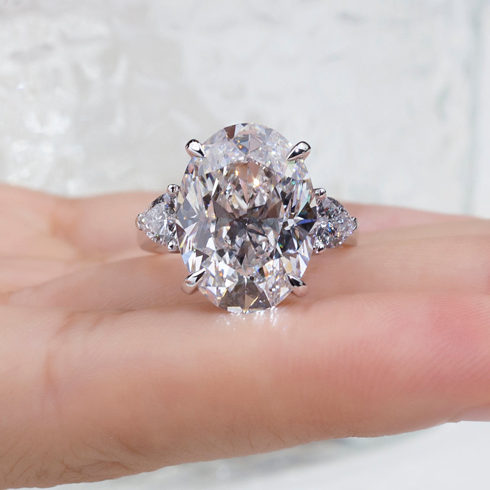 Eco-1874: Celestial Crown – Lab-Grown Oval Diamond Trilogy Ring in 18K White Gold