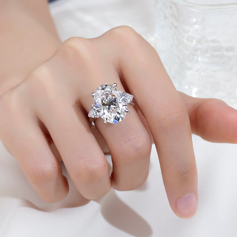 Eco-1874: Celestial Crown – Lab-Grown Oval Diamond Trilogy Ring in 18K White Gold