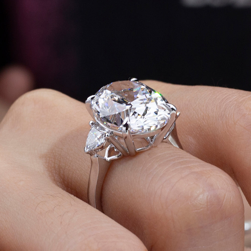 Eco-1874: Celestial Crown – Lab-Grown Oval Diamond Trilogy Ring in 18K White Gold