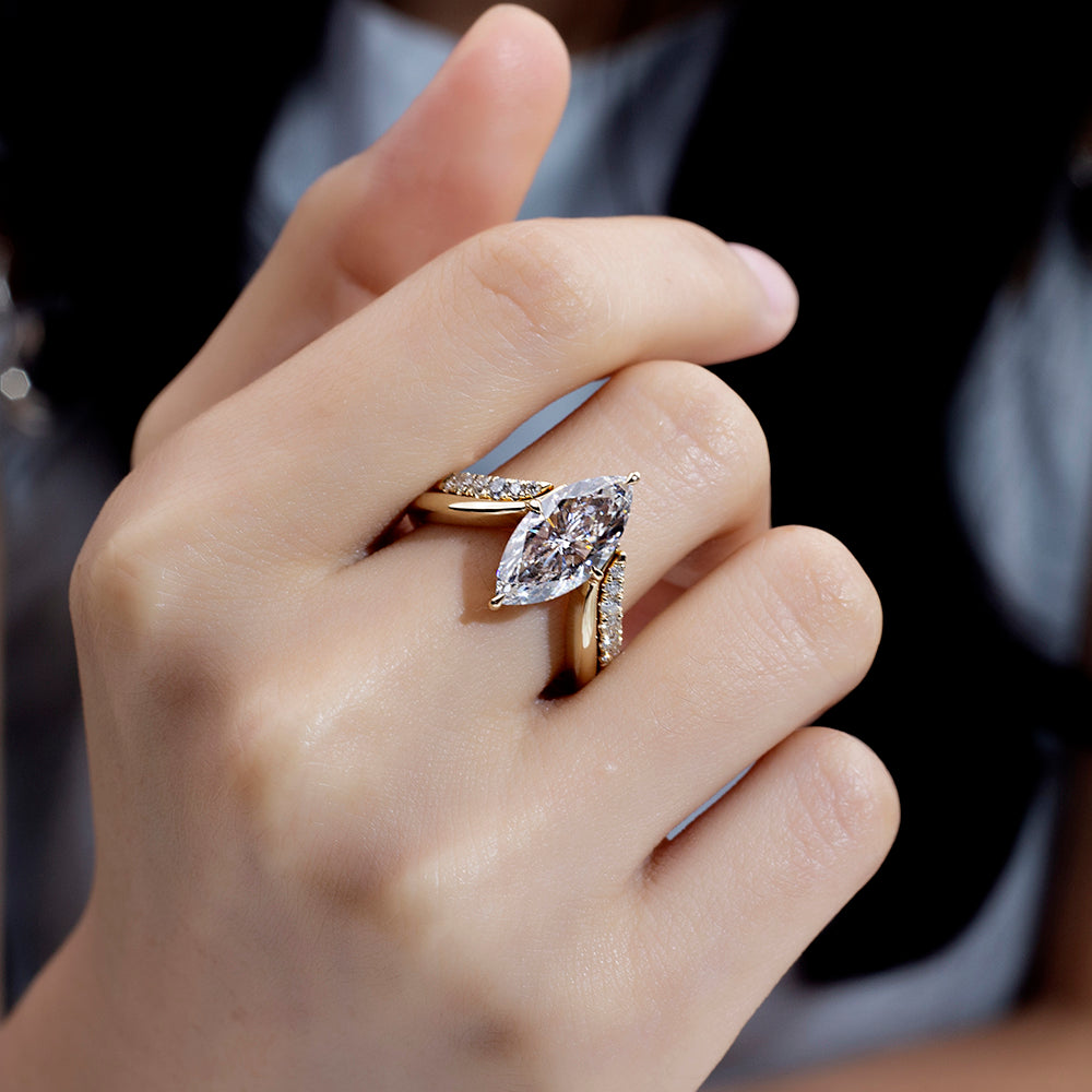 Eco-1876: Wings of Light – Lab-Grown Marquise Diamond Split Shank Ring in 18K Yellow
