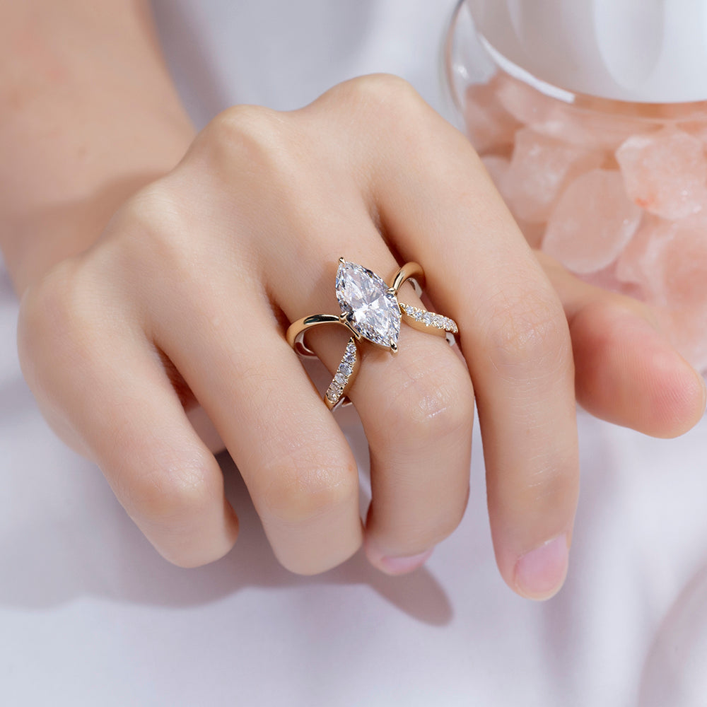 Eco-1876: Wings of Light – Lab-Grown Marquise Diamond Split Shank Ring in 18K Yellow