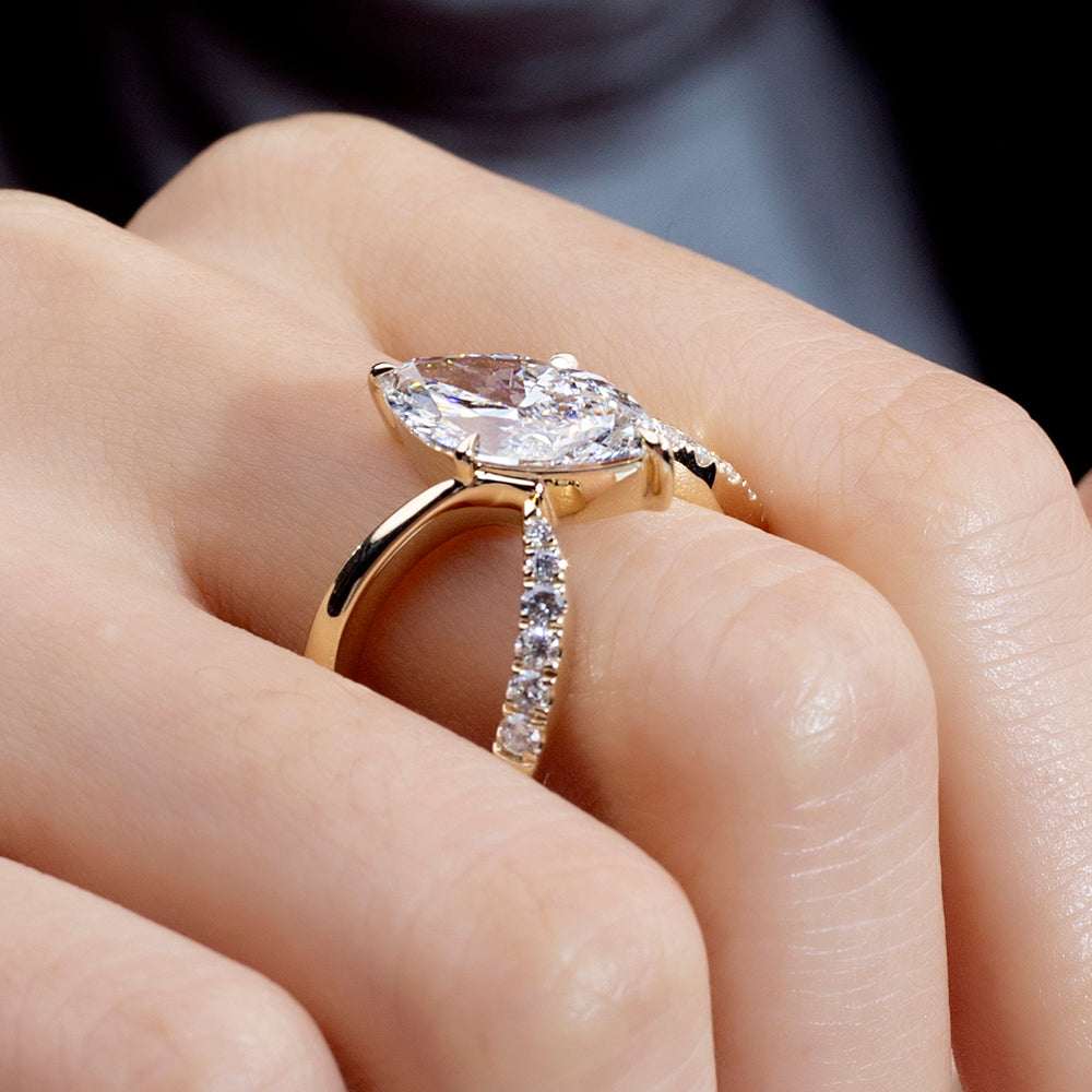 Eco-1876: Wings of Light – Lab-Grown Marquise Diamond Split Shank Ring in 18K Yellow