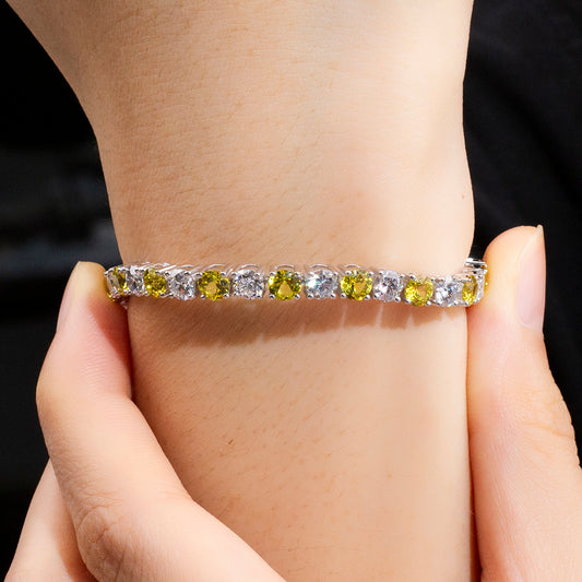 Ecob-638: ゴールデンダスク – ラボグロウンイエローダイヤモンド テニスブレスレット（18Kホワイトゴールド） 