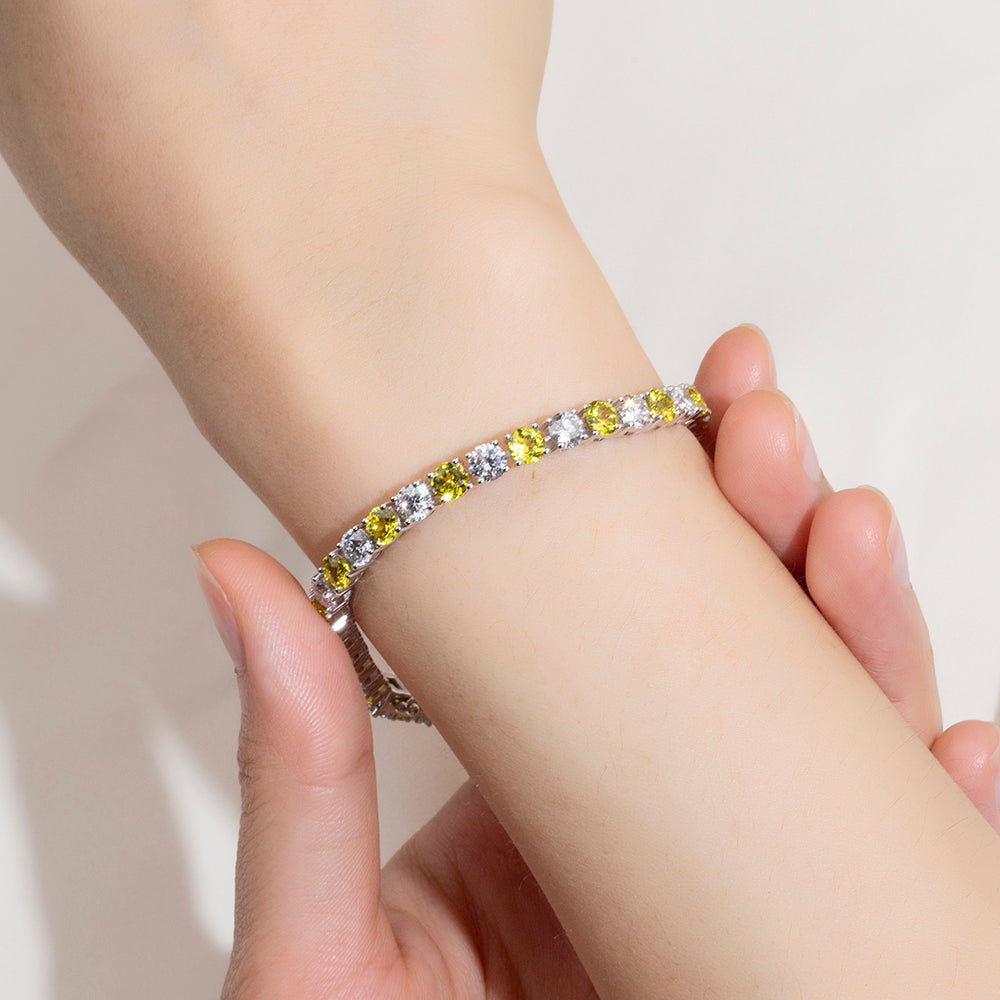 Ecob-638: ゴールデンダスク – ラボグロウンイエローダイヤモンド テニスブレスレット（18Kホワイトゴールド） 