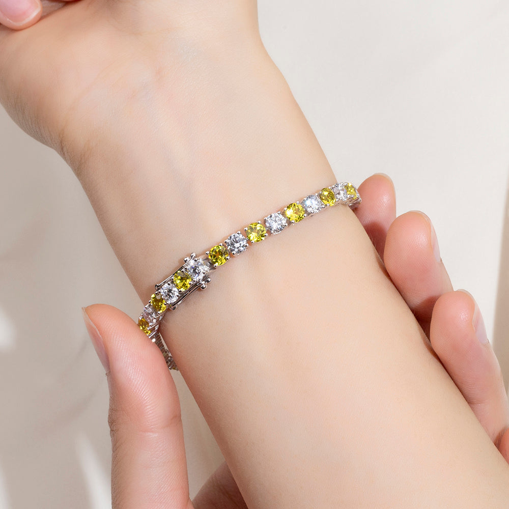 Ecob-638: ゴールデンダスク – ラボグロウンイエローダイヤモンド テニスブレスレット（18Kホワイトゴールド） 