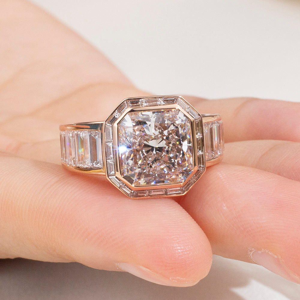 Eco-1877: The Imperial Frame – Lab-Grown Radiant Diamond Halo Ring in 18K Rose Gold