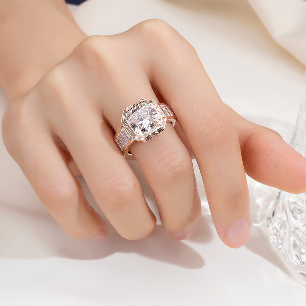 Eco-1877: The Imperial Frame – Lab-Grown Radiant Diamond Halo Ring in 18K Rose Gold