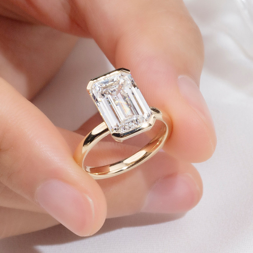 Eco-1879: The Golden Axis – Lab-Grown Emerald-Cut Diamond Solitaire Ring in 18K Yellow