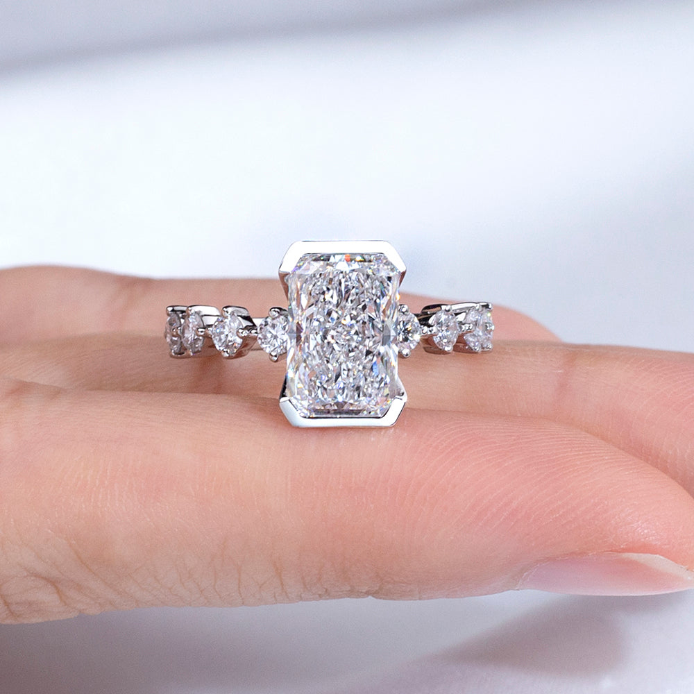 Eco-1881: Prism of Promise – Lab-Grown Radiant Diamond Engagement Ring in 18K White Gold