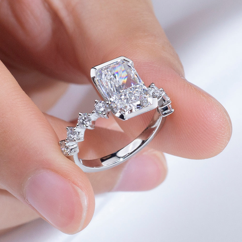 Eco-1881: Prism of Promise – Lab-Grown Radiant Diamond Engagement Ring in 18K White Gold