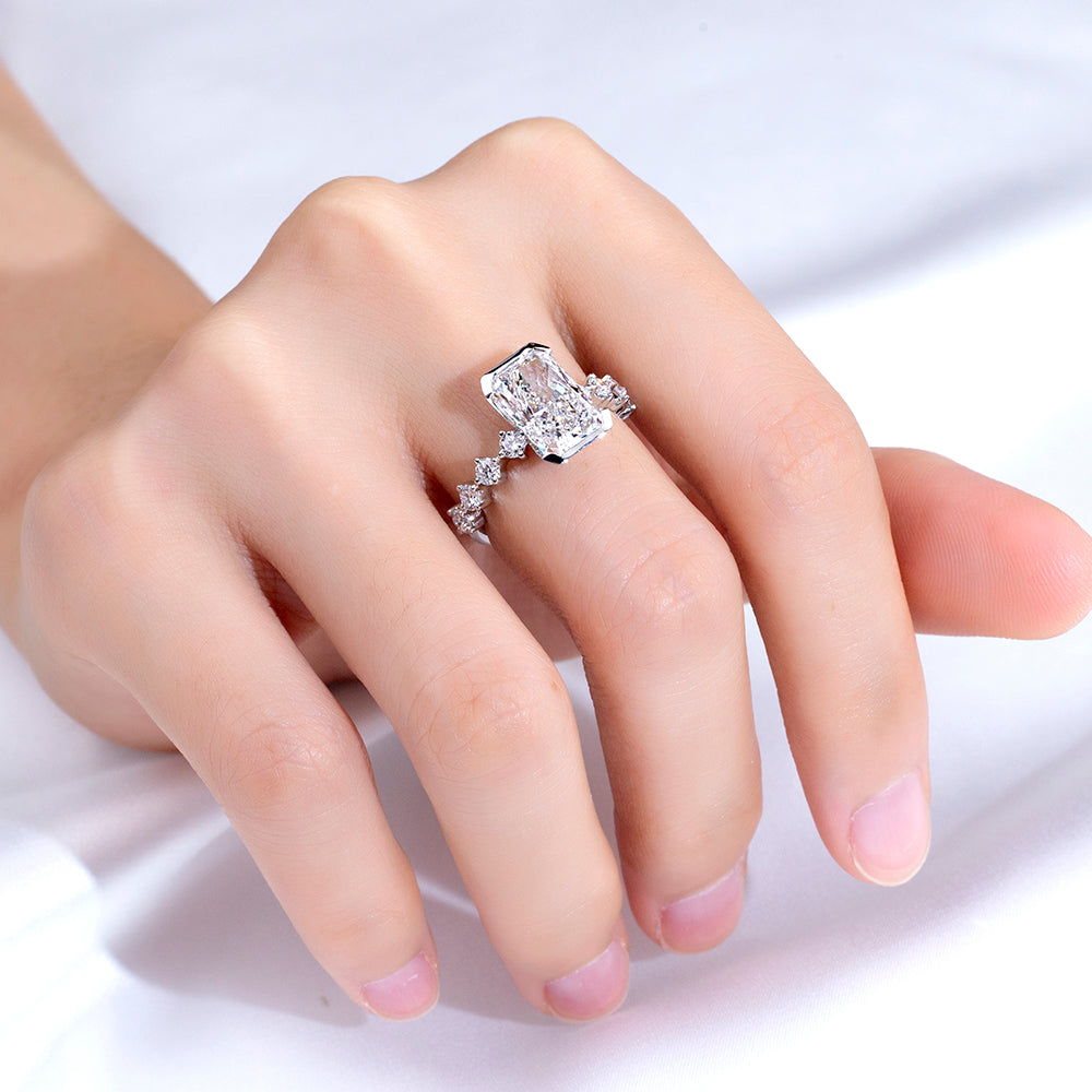 Eco-1881: Prism of Promise – Lab-Grown Radiant Diamond Engagement Ring in 18K White Gold