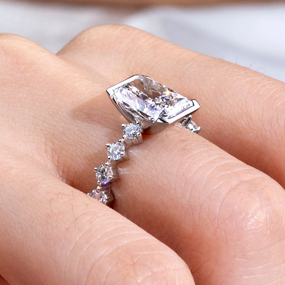 Eco-1881: Prism of Promise – Lab-Grown Radiant Diamond Engagement Ring in 18K White Gold