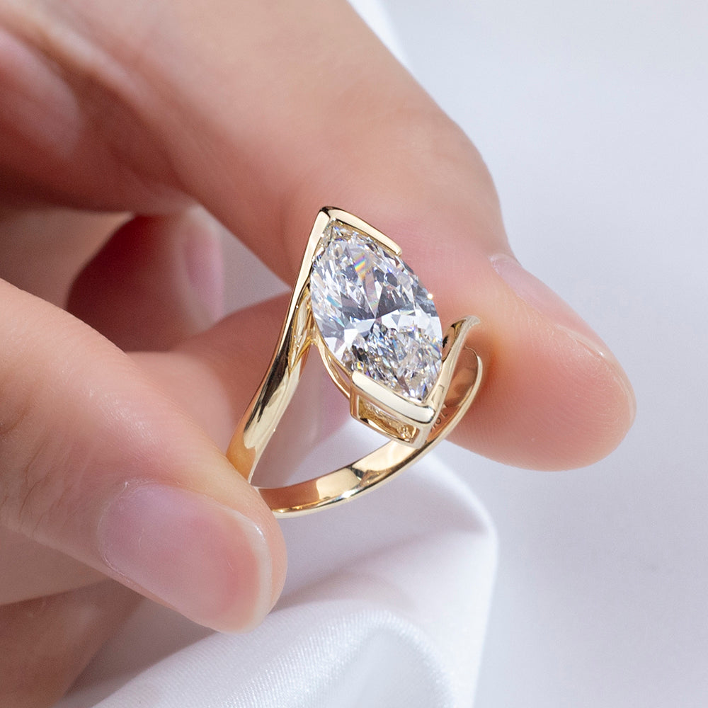 Eco-1886: Golden Orbit – Lab-Grown Marquise Diamond Sculptural Ring in 18K Yellow Gold