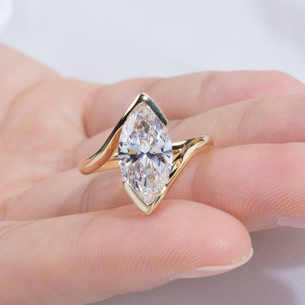Eco-1886: Golden Orbit – Lab-Grown Marquise Diamond Sculptural Ring in 18K Yellow Gold