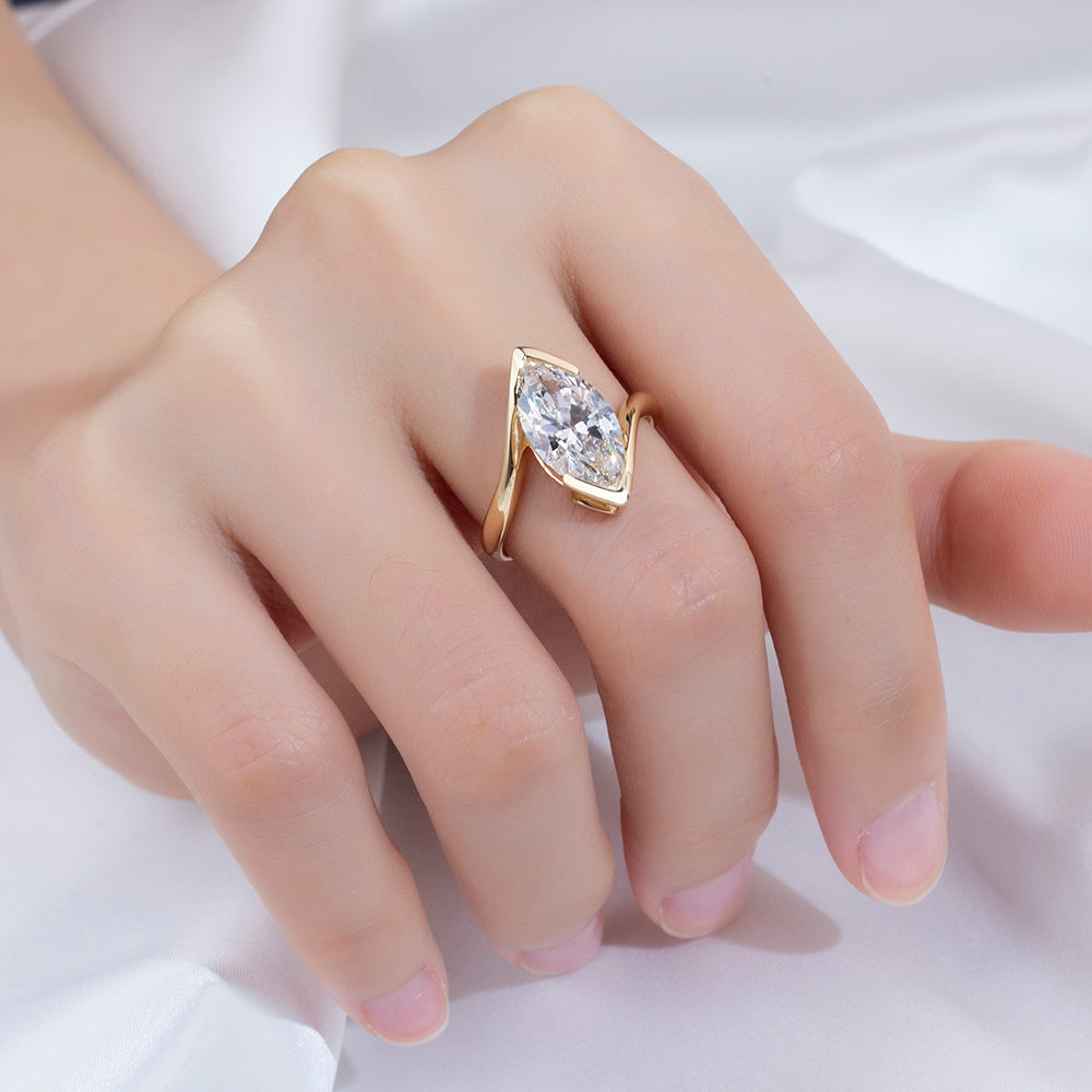 Eco-1886: Golden Orbit – Lab-Grown Marquise Diamond Sculptural Ring in 18K Yellow Gold