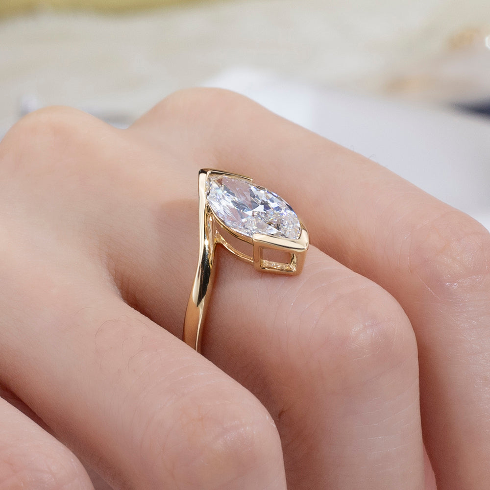 Eco-1886: Golden Orbit – Lab-Grown Marquise Diamond Sculptural Ring in 18K Yellow Gold