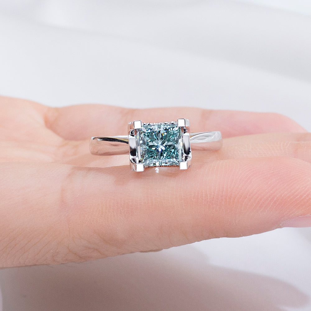 Eco-1887: Celestial Clarity – Lab-Grown Blue Diamond Ring in 18K White Gold