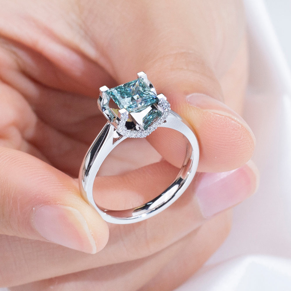 Eco-1887: Celestial Clarity – Lab-Grown Blue Diamond Ring in 18K White Gold