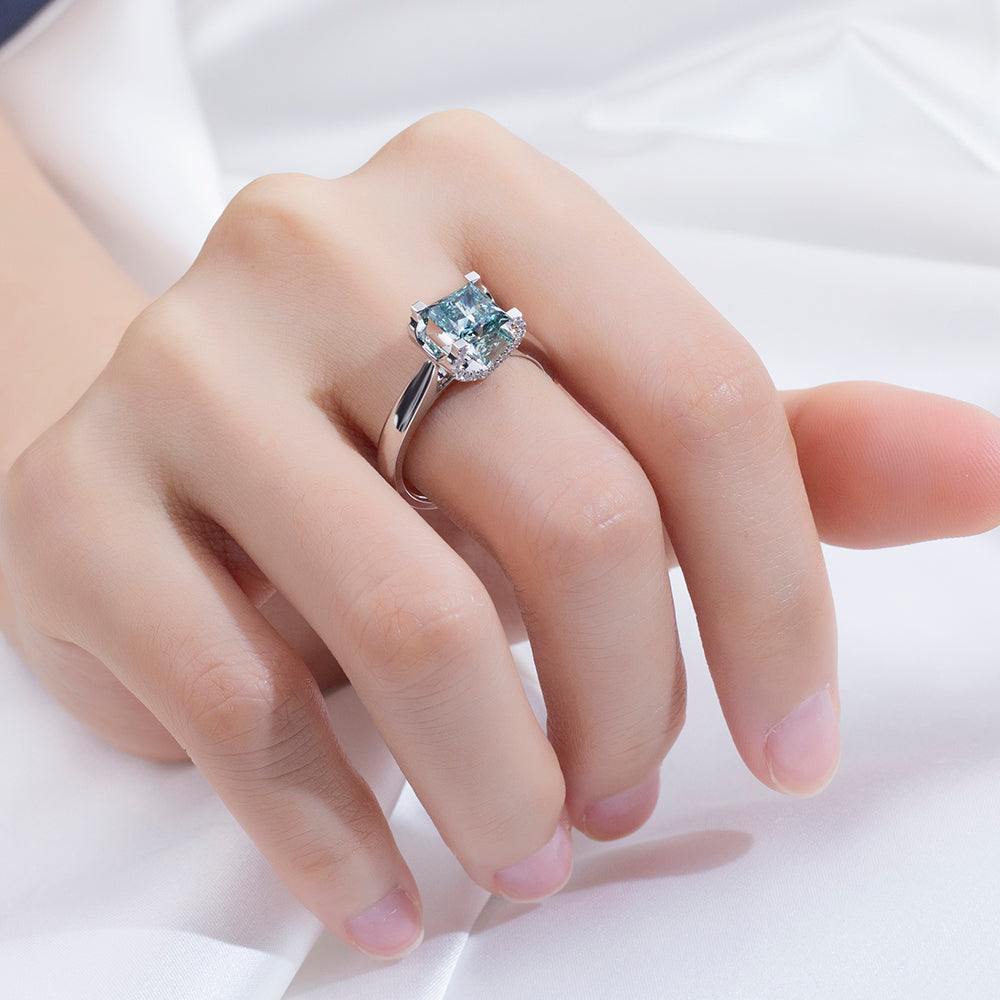 Eco-1887: Celestial Clarity – Lab-Grown Blue Diamond Ring in 18K White Gold