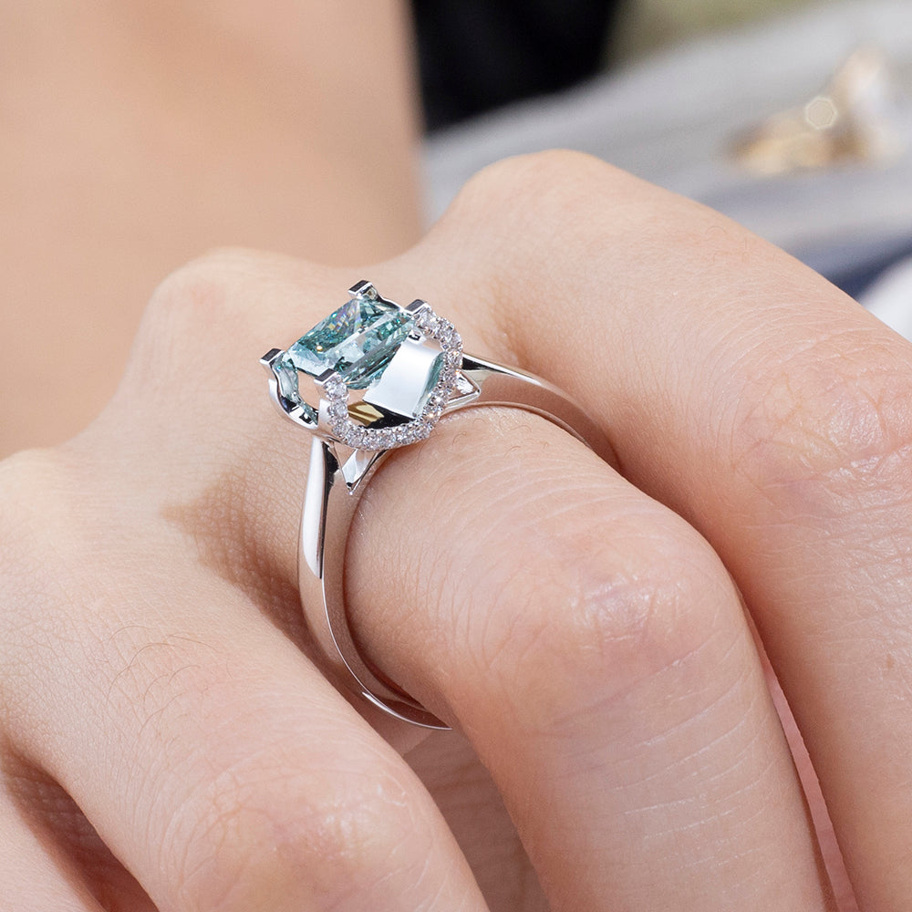 Eco-1887: Celestial Clarity – Lab-Grown Blue Diamond Ring in 18K White Gold