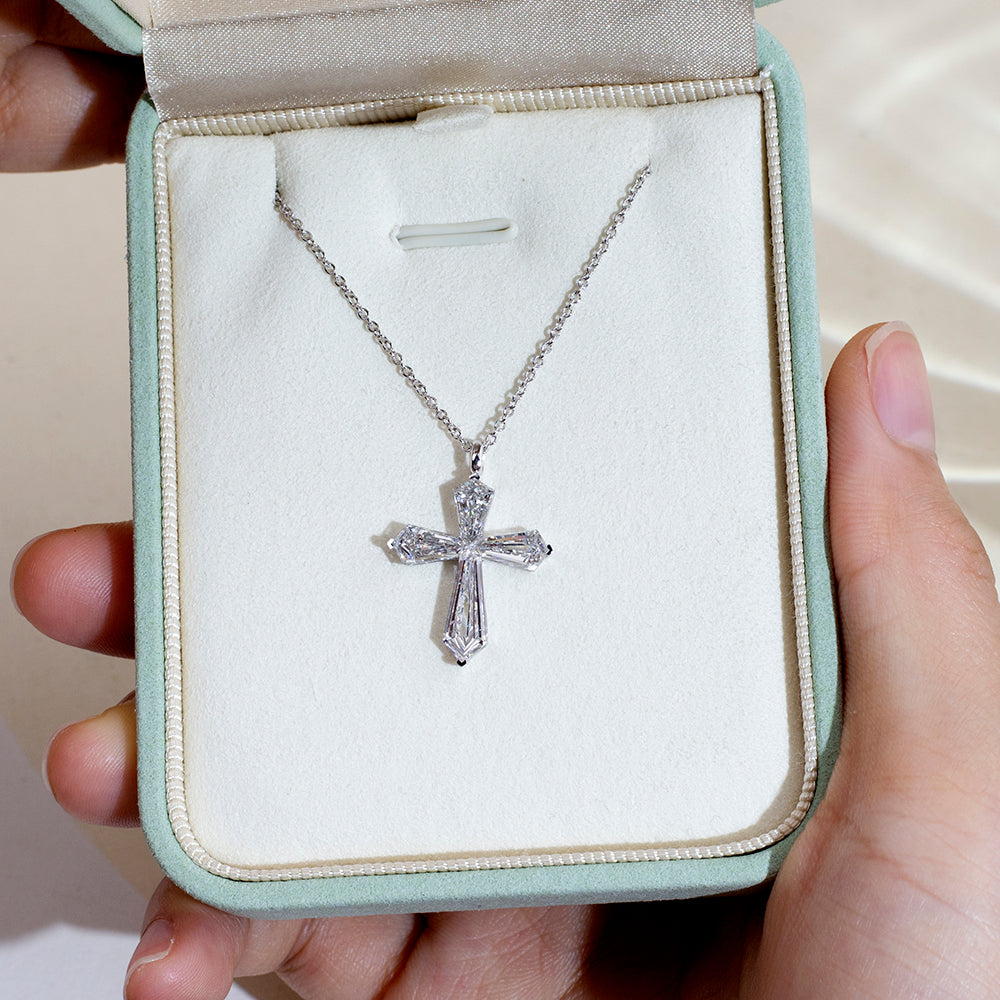Econ-907 "Grace in Geometry" Lab-Grown Diamond Cross Pendant Necklace
