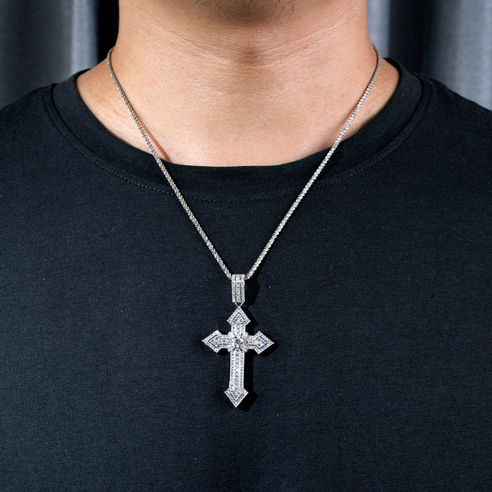 Econ-908 "Sanctum Radiant" Lab-Grown Diamond Pavé Cross Pendant Necklace
