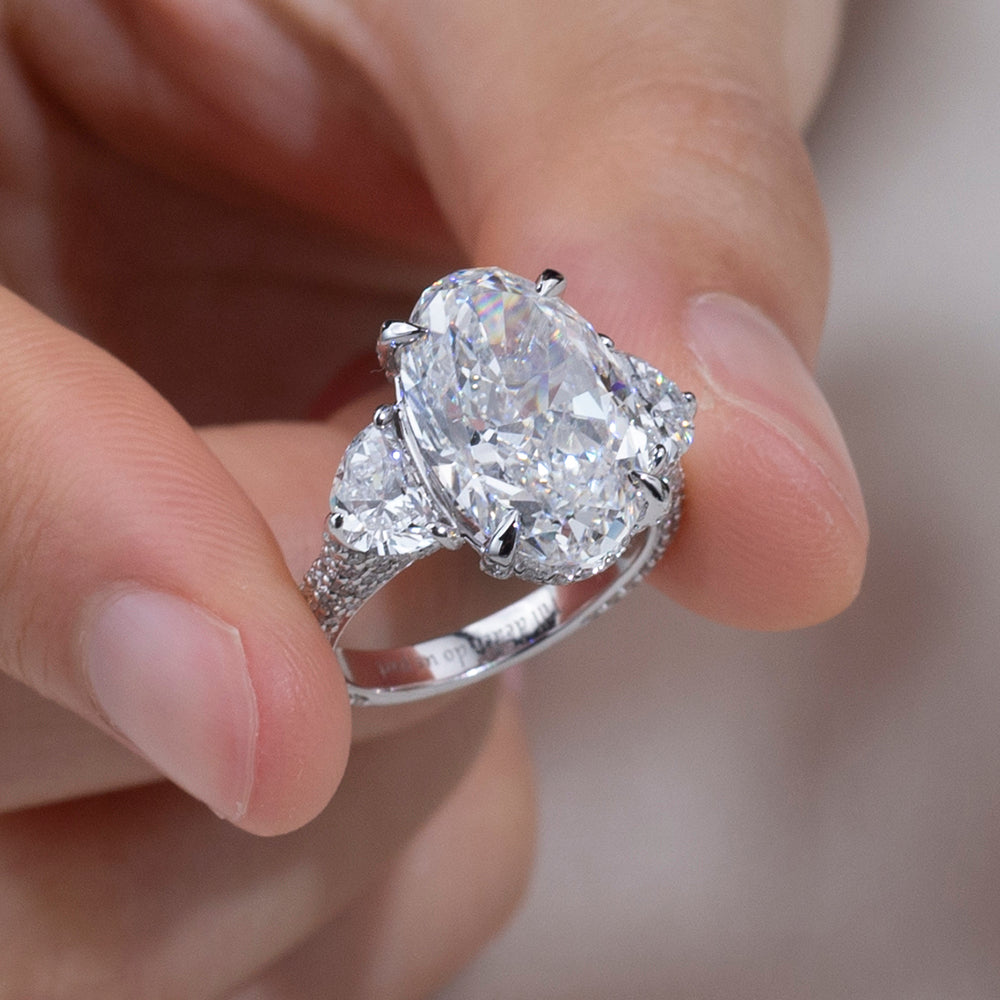 Eco-1893: Light Ascendant – Lab-Grown Oval Diamond Trilogy Ring in 18K White Gold