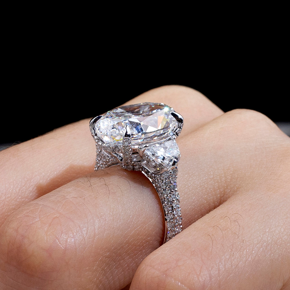 Eco-1893: Light Ascendant – Lab-Grown Oval Diamond Trilogy Ring in 18K White Gold