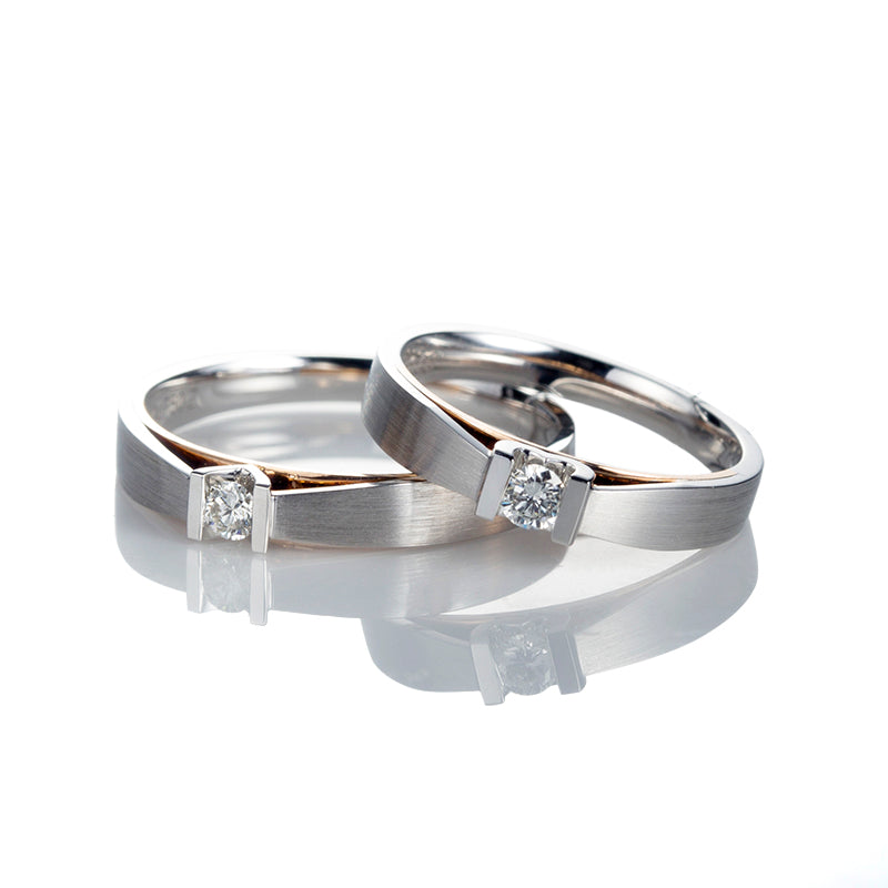 Harley-178: Twin Horizon – Anillos de pareja con diamantes cultivados en laboratorio y engaste cuadrado en oro blanco de 18 quilates