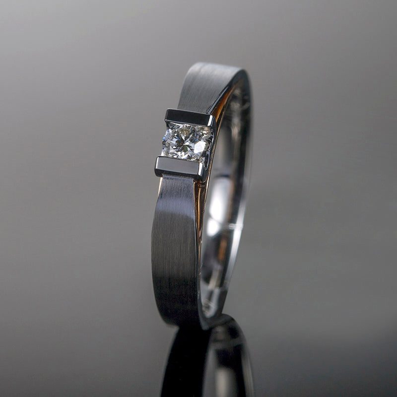 Harley-178: Twin Horizon – Anillos de pareja con diamantes cultivados en laboratorio y engaste cuadrado en oro blanco de 18 quilates