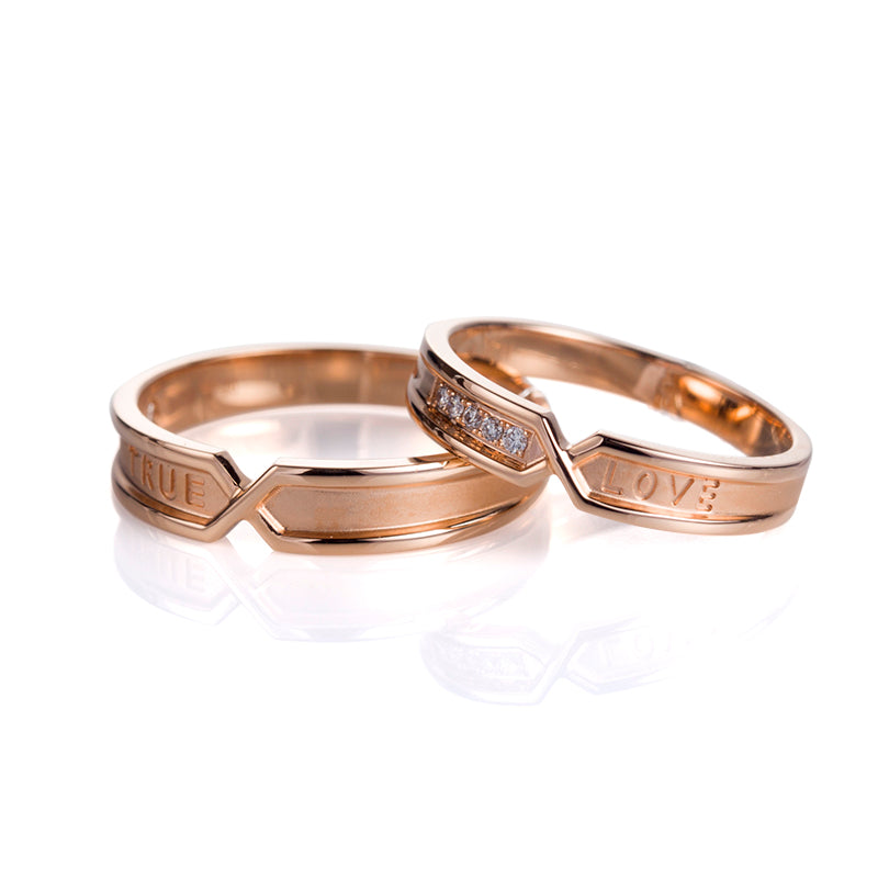 Harley-183: True Love Interlock – Anillos de pareja con diamantes cultivados en laboratorio en oro rosa de 18 quilates
