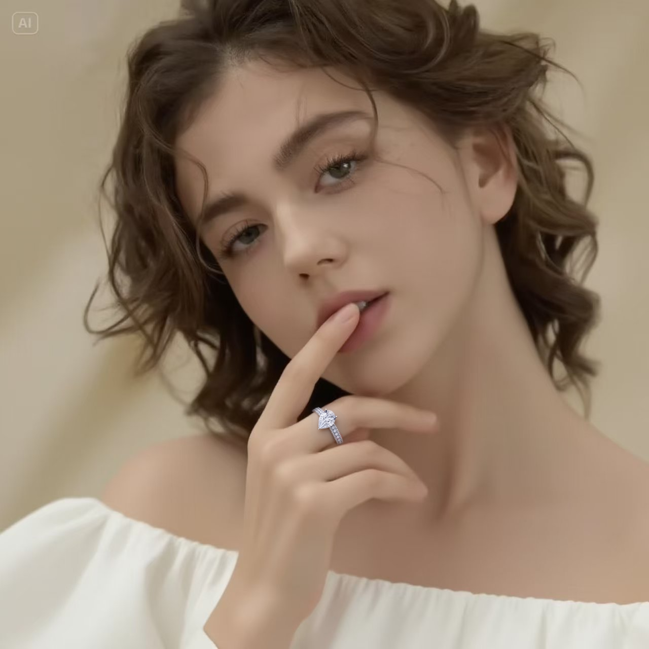 Eco-727: ティアドロップライト – ラボグロウンペアシェイプダイヤモンドパヴェリング（18Kホワイトゴールド）