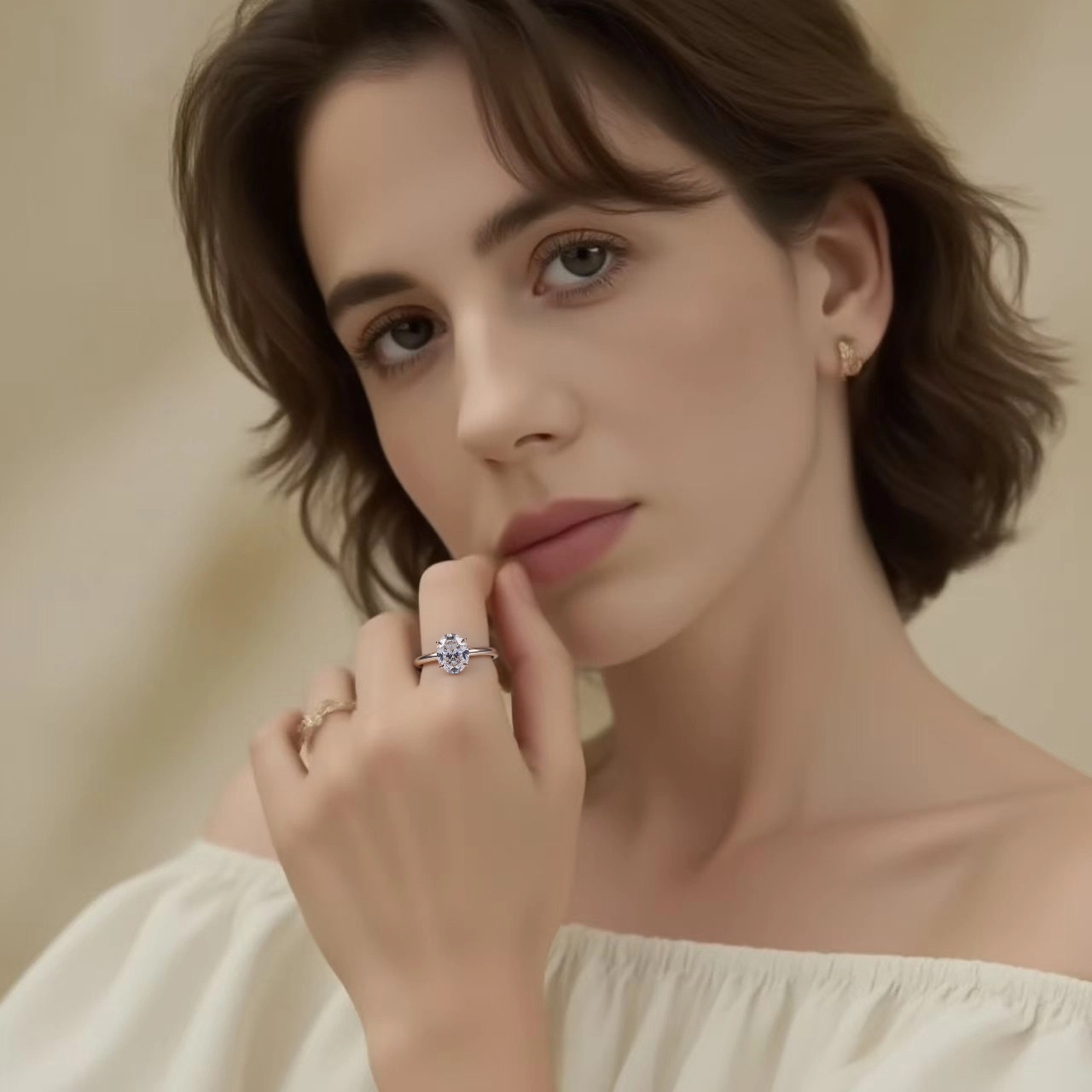 Eco-548: Blush Horizon – Anillo solitario con diamante ovalado cultivado en laboratorio en oro rosa de 18 quilates 