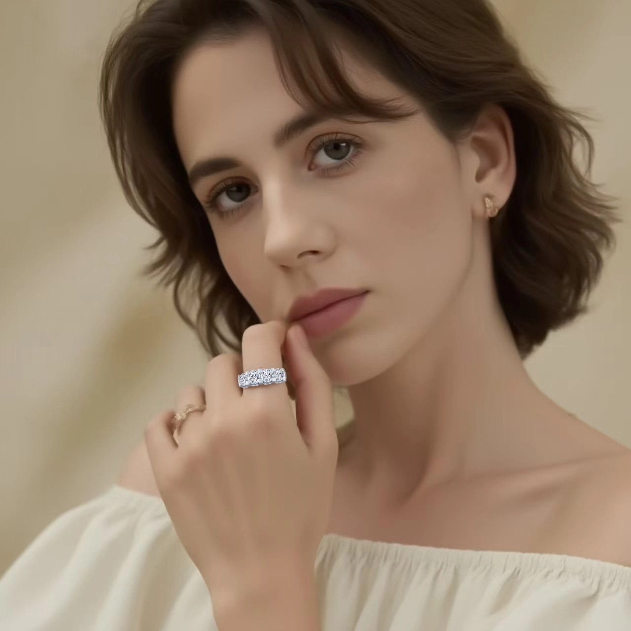 Eco-594: Cinco luces para la eternidad – Anillo de aniversario con diamantes cultivados en laboratorio en oro blanco de 18 quilates 