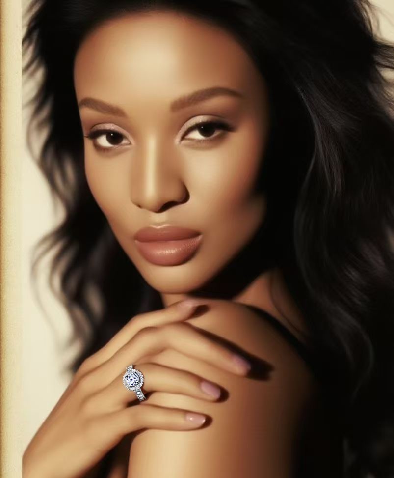 Eco-659: Celestial Bloom – Anillo de doble halo de diamantes cultivados en laboratorio en oro blanco de 18 quilates 