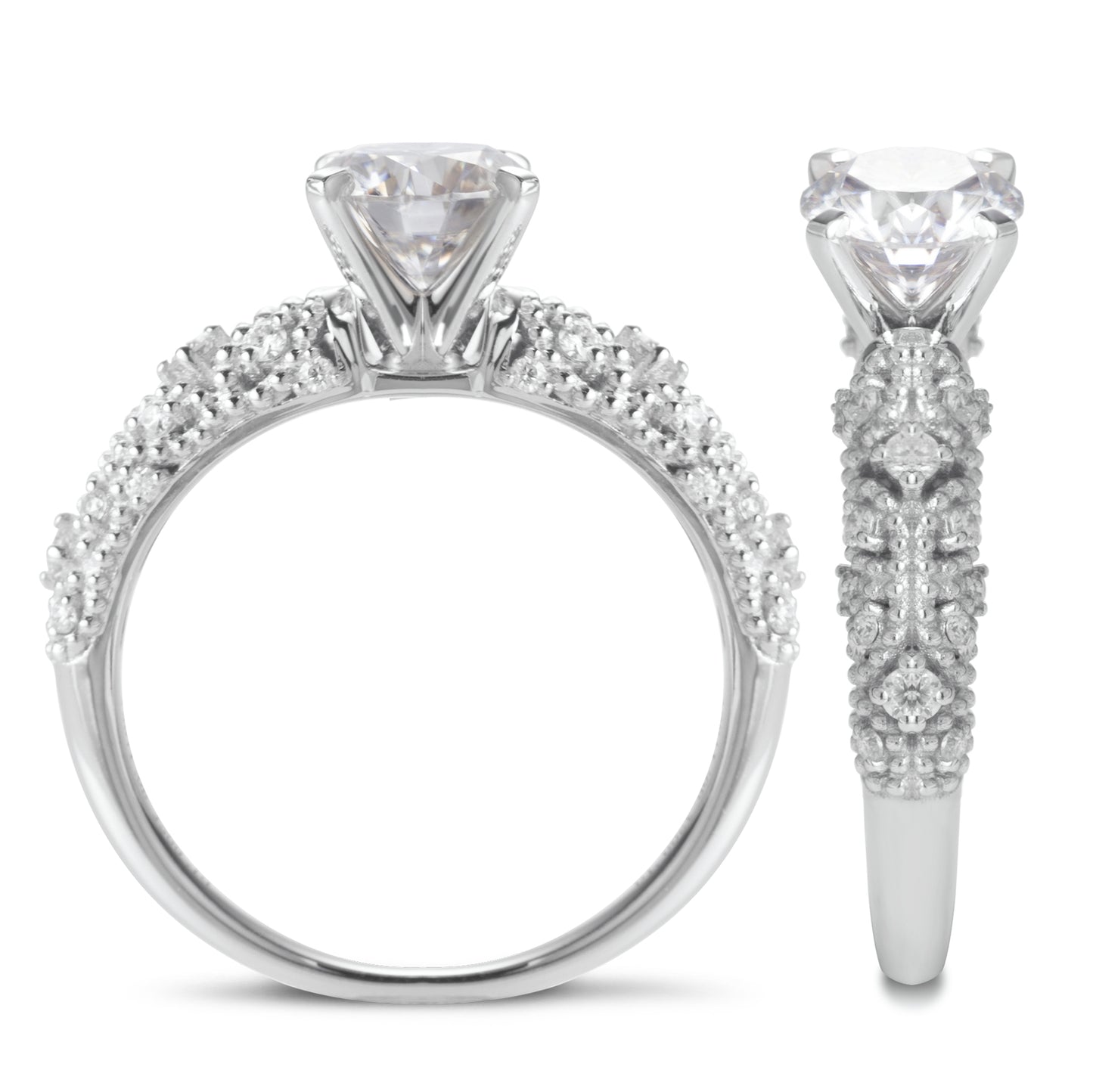 Eco—011:1.0ct D VVS2 Round Cut Lab-Grown Diamond Ring in 18K White Gold By Ecogemma · IGI Certified
