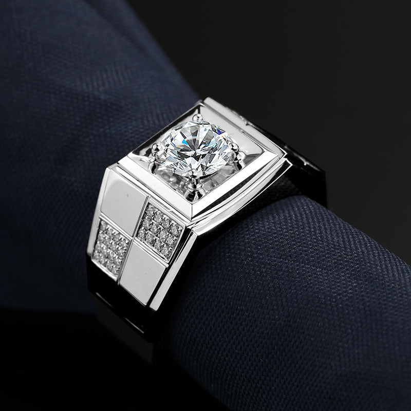 Eco—019: 1.0ct D VS1 Round Cut Lab-Grown Diamond Men’s Ring in 18K White Gold By Ecogemma · IGI Certified