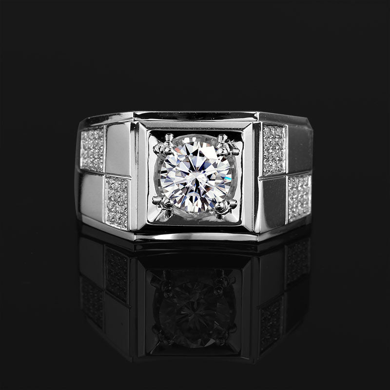 Eco—019: 1.0ct D VS1 Round Cut Lab-Grown Diamond Men’s Ring in 18K White Gold By Ecogemma · IGI Certified