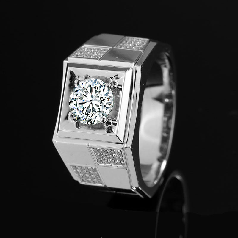 Eco—019: 1.0ct D VS1 Round Cut Lab-Grown Diamond Men’s Ring in 18K White Gold By Ecogemma · IGI Certified