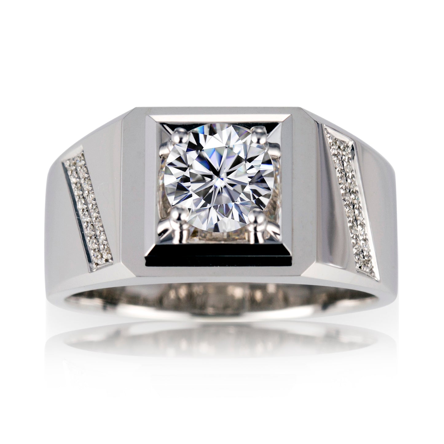 Harley-023: Valor geométrico – Anillo con bisel de diamantes cultivados en laboratorio en oro blanco de 18 quilates