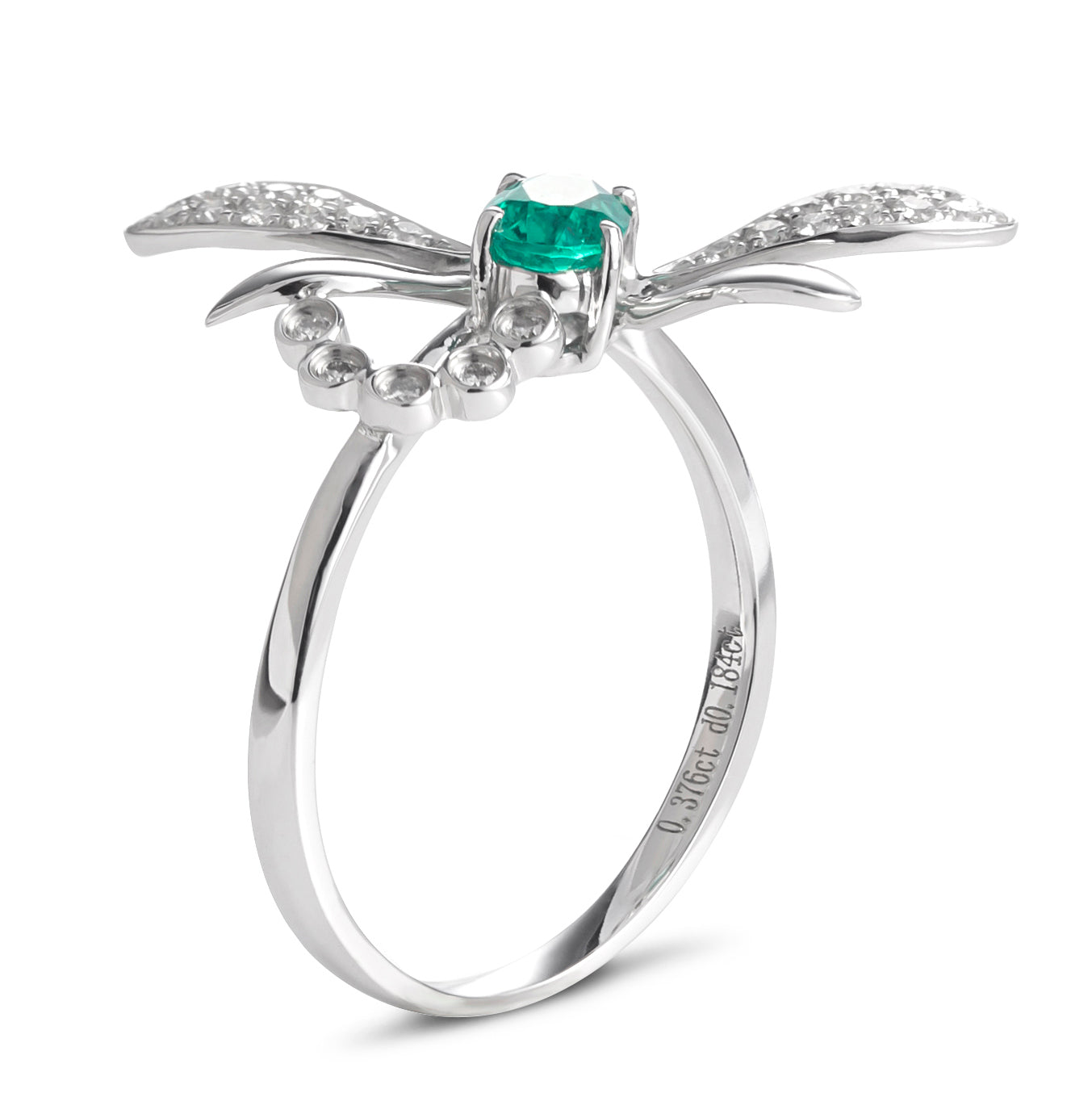 Eco—027: Lab-Grown Emerald &amp; Diamond Ring in 18K White Gold By Ecogemma