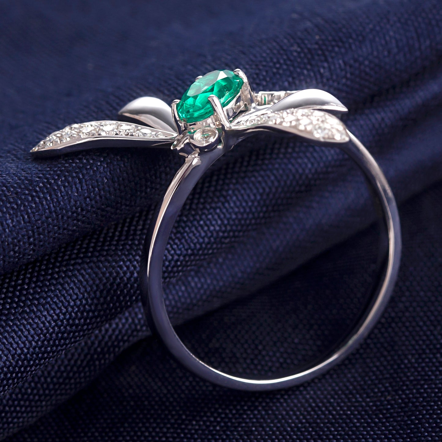 Eco—027: Lab-Grown Emerald &amp; Diamond Ring in 18K White Gold By Ecogemma