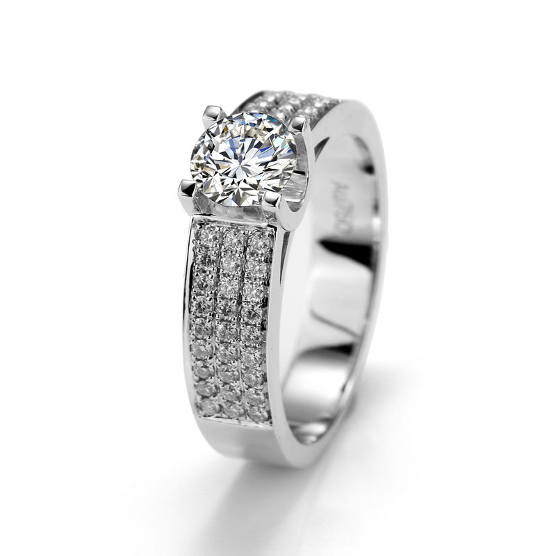 Harley-032: Voto geométrico: Anillo con bisel de diamantes cultivados en laboratorio en oro blanco de 18 quilates